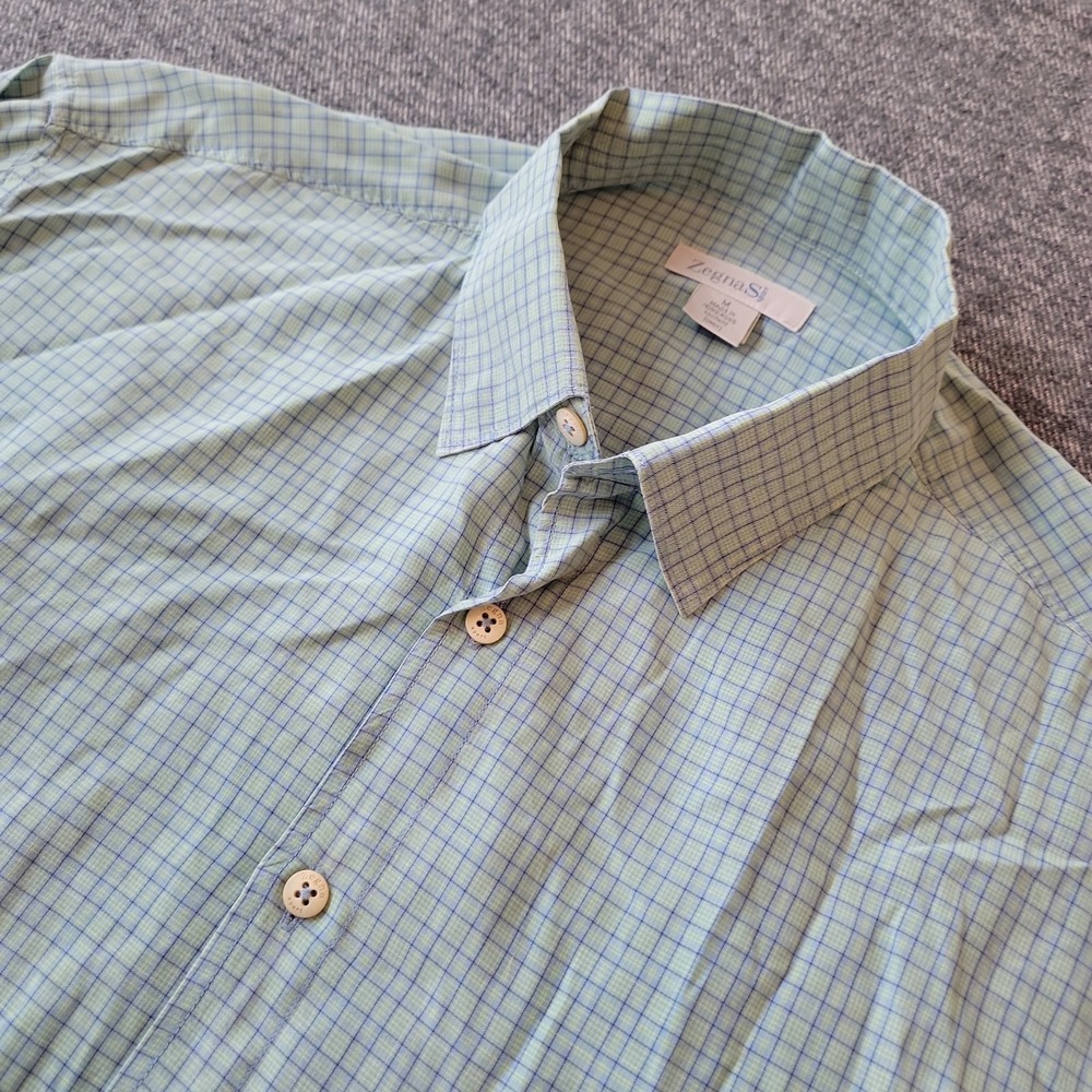 Ermenegildo Zegna Sport Shirt Men's Medium Blue Checks Button Up Lightweight